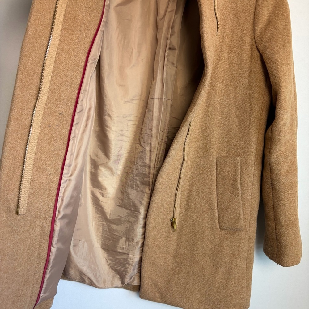 J. Crew City Coat Sz 00 Women Funnel Neck Camel Zip Front Wool Blend Timeless - Picture 11 of 16
